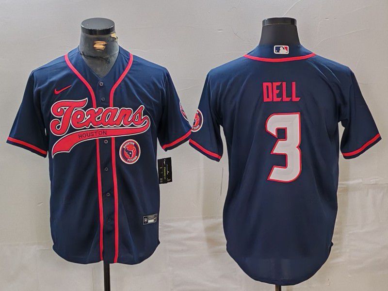 Men Houston Texans 3 Dell Blue Joint Name 2024 Nike Limited NFL Jersey style 1